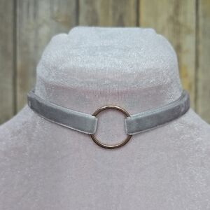 Gray Velvet Choker with Gold Ring